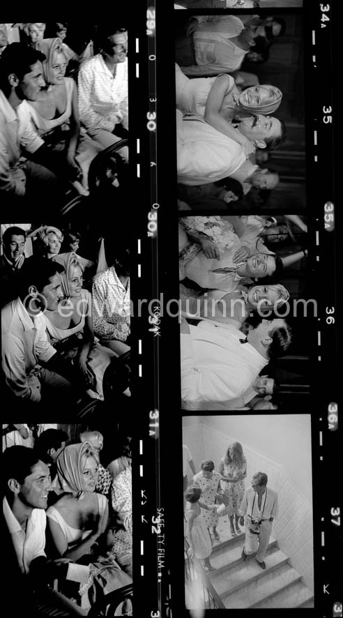 Brigitte Bardot with Sacha Distel at the wedding of Jazz musician «Moustache». Antibes 1958. - Photo by Edward Quinn