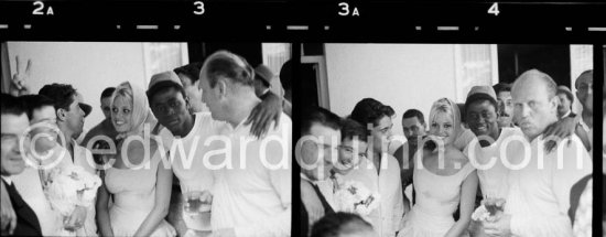 Brigitte Bardot with Sacha Distel at the wedding of Jazz musician «Moustache». Antibes 1958. - Photo by Edward Quinn