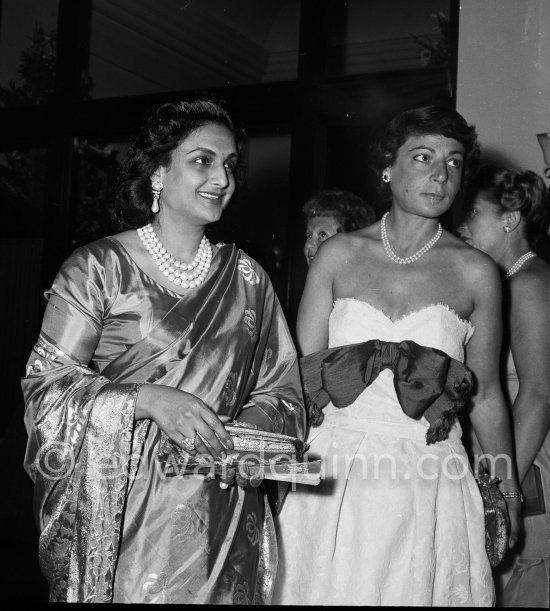 Sita Devi, Maharanee of Baroda, known as the "Indian Wallis Simpson" and not yet identified person "Bal de la Mer", Monte Carlo 1958. - Photo by Edward Quinn