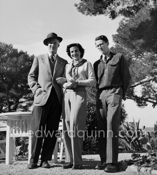 The ex King Leopold of Belgium (left), his wife Princesse De Rethy and Leopold\'s son King Baudouin. Hotel du Cap d\'Antibes 1952. - Photo by Edward Quinn