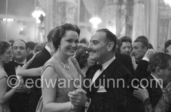 Begum Aga Khan and the Préfet des Alpes-Maritimes, Pierre Moatti. New Year\'s Eve Gala, Monte Carlo 1956. - Photo by Edward Quinn
