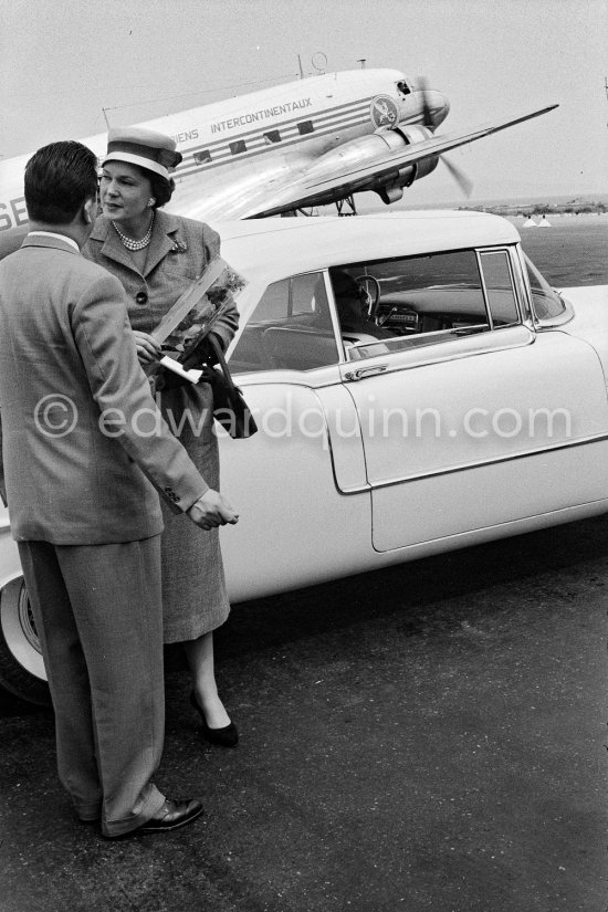 Begum Aga Khan. Nice Airport 1955. Car: 1955 Cadillac Style 6267SX Eldorado convertible - Photo by Edward Quinn