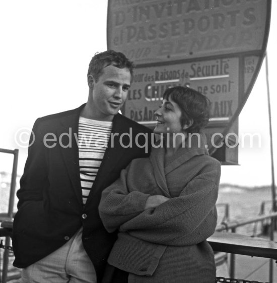 Marlon Brando and his fiancée Josanne Mariani-Bérenger, daughter of a fisherman. Bandol 1954. - Photo by Edward Quinn