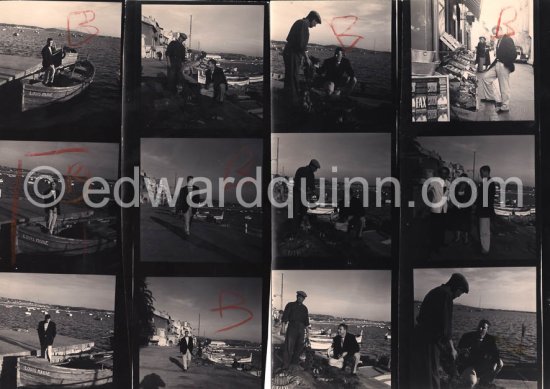 Marlon Brando came to Bandol, a small town near Toulon, to visit his fiancée Josanne Mariani-Bérenger, daughter of a fisherman. Brando liked Bandol, as nobody really knew who he was. At first he refused to be photographed, but later he came out for a walk along the harbor and even smiled when he saw the photographer. Brando announced his engagement to the press, however the love affair ended abruptly when he returned to America. Bandol 1954. - Photo by Edward Quinn