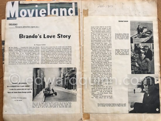 "Brando's Love Story" in Movieland. February 1954. - Photo by Edward Quinn