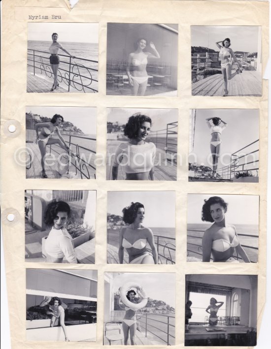 Myriam Bru, "Miss Cannes" and "Miss Côte d’Azur 1950", who later married German actor Horst Buchholz and became fashion model agent. Probably Juan-les-Pins 1951. Contact prints. Photos from original negatives available. - Photo by Edward Quinn