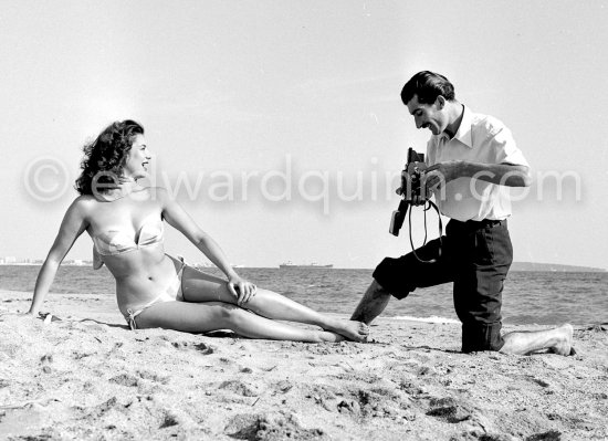 Edward Quinn photographs beauty queen and model Myriam Bru, "Miss Cannes" and "Miss Côte d’Azur", who later married German actor Horst Buchholz and became fashion model agent. Juan-les-Pins 1951. - Photo by Edward Quinn