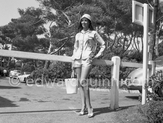 Myriam Bru, Eden Roc, Cap d\'Antibes 1956. Car: Porsche - Photo by Edward Quinn