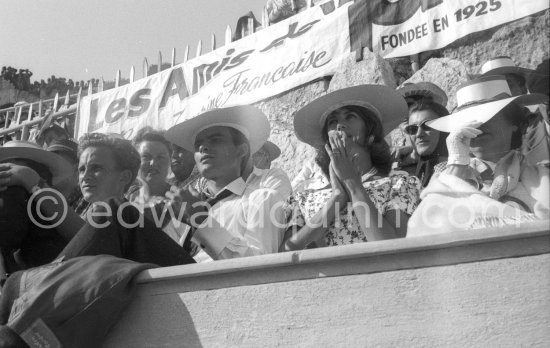 Horst Buchholz with his wife Myriam Bru at a bullfight. Arles 1960. - Photo by Edward Quinn