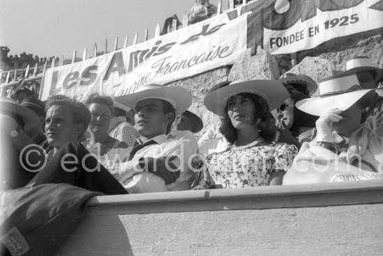 Horst Buchholz with his wife Myriam Bru at a bullfight. Arles 1960. - Photo by Edward Quinn