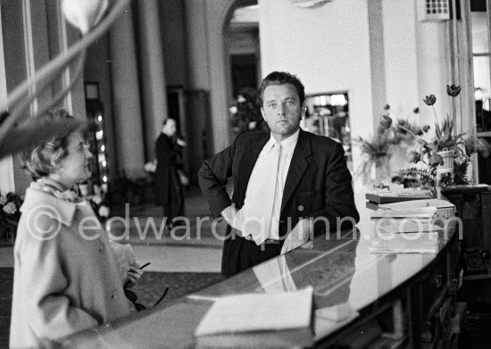 Richard Burton and his wife, the former Sybil Williams, arriving at Hotel Negresco at the time of filming "Bitter Victory". Nice 1957. - Photo by Edward Quinn