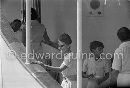 Maria Callas and Aristotle Onassis\' son Alexander on board Onassis\' yacht Christina. Monaco harbor 1959 - Photo by Edward Quinn