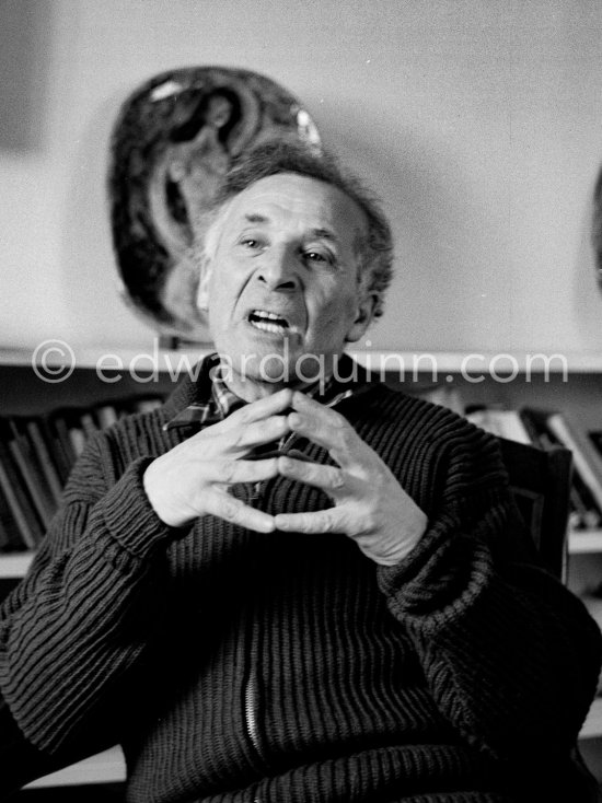 Marc Chagall at his home with his ceramics. Saint-Paul-de-Vence 1953. - Photo by Edward Quinn