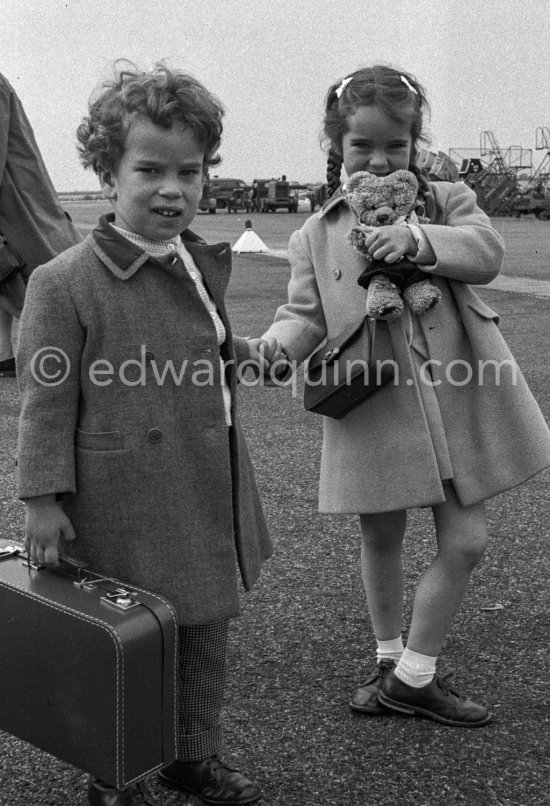 Victoria and Eugene, children of Charlie Chaplin and his wife Oona O\'Neill, arriving at Nice Airport 1957. - Photo by Edward Quinn