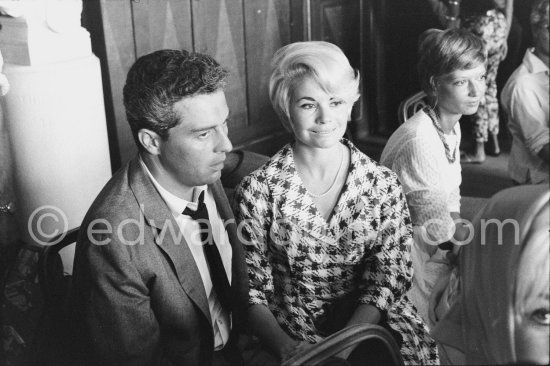 Noëlle Adam and Sydney Chaplin, American actor, son of Charly Chaplin. Saint-Tropez 1958. - Photo by Edward Quinn