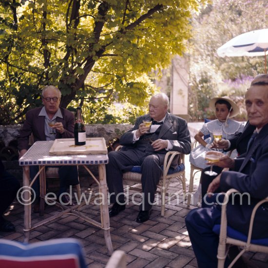 Sir Winston Churchill and his son Randolph. Golden wedding anniversary (11.9.58) of Churchill, at Villa Capponcina owned by Lord Beaverbrook (Press Lord, London Express Group), Cap d’Ail 1958. - Photo by Edward Quinn