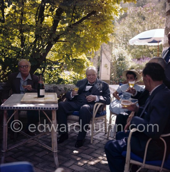 Sir Winston Churchill and his son Randolph. Golden wedding anniversary (11.9.58) of Churchill, at Villa Capponcina owned by Lord Beaverbrook (Press Lord, London Express Group), Cap d’Ail 1958. - Photo by Edward Quinn