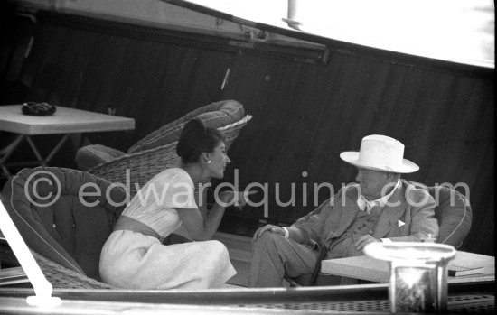 Maria Callas and Sir Winston Churchill on board Onassis\' yacht Christina. Monaco harbor 1959. - Photo by Edward Quinn