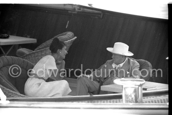 Maria Callas and Sir Winston Churchill on board Onassis\' yacht Christina. Monaco harbor 1959. - Photo by Edward Quinn