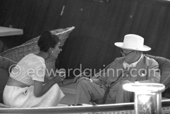 Maria Callas and Sir Winston Churchill on board Onassis\' yacht Christina. Monaco harbor 1959. - Photo by Edward Quinn