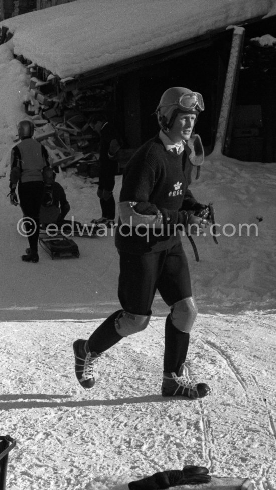 Winston Churchill Jr., preparing for a skeleton ride on the Cresta Run. St. Moritz 1962. - Photo by Edward Quinn