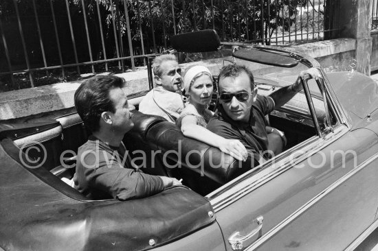 Film director Henri-Georges Clouzot at the wheel. On the occasion of the wedding of Serge Marquand and the German fashion model Anka. Saint-Tropez 1961. Car: 1956-59 Mercedes-Benz 220 S Cabriolet - Photo by Edward Quinn