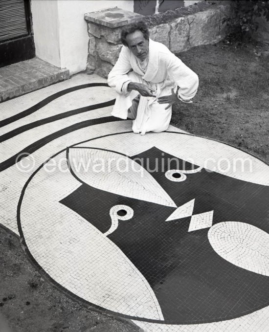 Jean Cocteau designed a mosaic path for the Villa Santo Sospir which was owned by Francine Weisweiller, a well-known figure of the Paris "Café Society". Saint-Jean-Cap-Ferrat 1952. - Photo by Edward Quinn