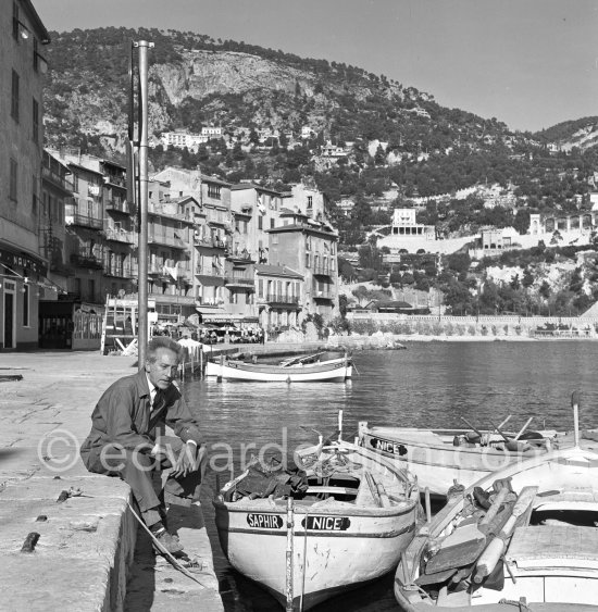 Jean Cocteau at the time when he was working on his mural in the Chapelle Saint Pierre in Villefranche-sur-Mer 1956. - Photo by Edward Quinn