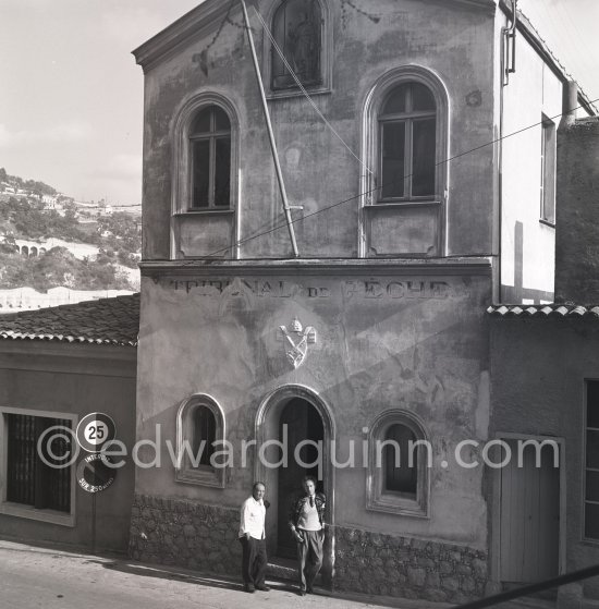 Jean Cocteau in front of the Chapelle Saint Pierre. Villefranche-sur-Mer 1956. - Photo by Edward Quinn