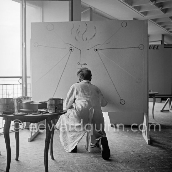 Jean Cocteau, making a drawing for the 6th Cannes Film Festival. Cannes 1953. - Photo by Edward Quinn