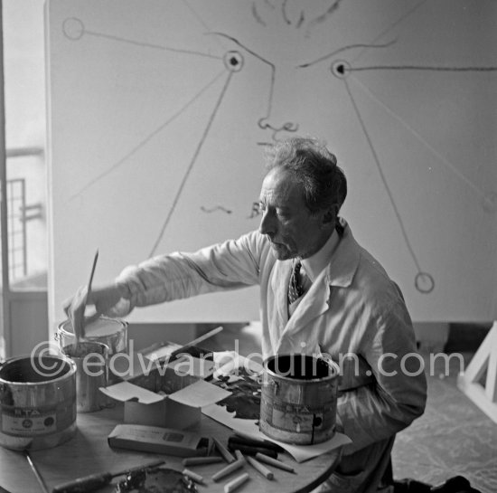 Jean Cocteau, making a drawing for the 6th Cannes Film Festival. Cannes 1953. - Photo by Edward Quinn