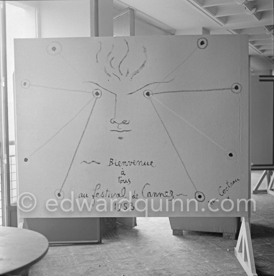 Jean Cocteau, making a drawing for the 6th Cannes Film Festival. Cannes 1953. - Photo by Edward Quinn