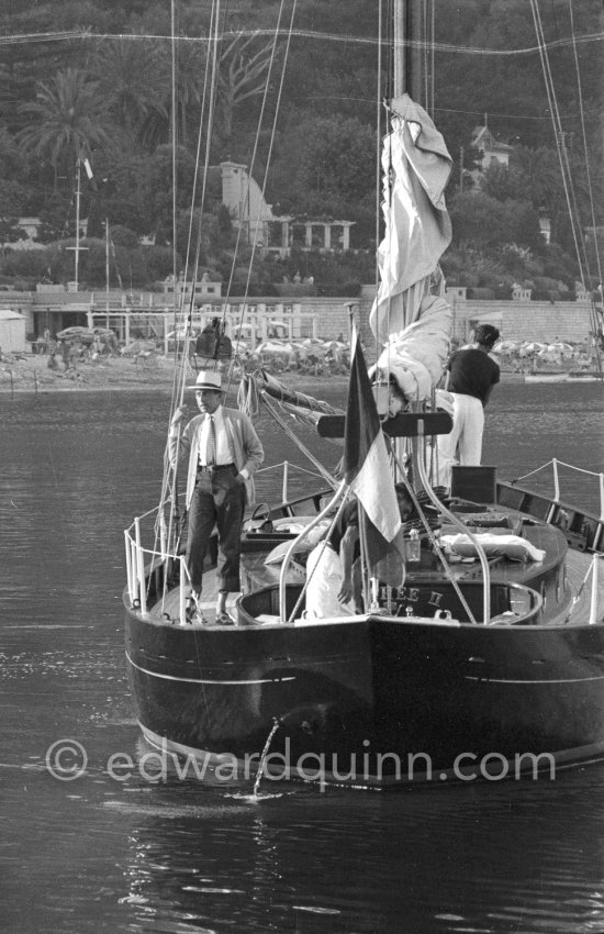 Jean Cocteau on board Francine Weisweiller\'s yacht Orphée II. Villefranche-sur-Mer 1954. - Photo by Edward Quinn