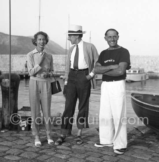 Jean Cocteau, Francine Weisweiller and a sailor of her yacht Orphée II. - Photo by Edward Quinn