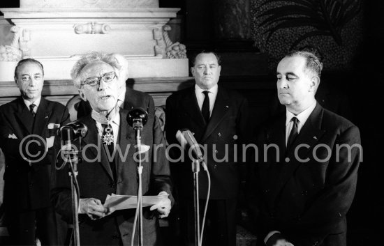 On March 1st, Jean Cocteau. is promoted to the rank of Commander of the Légion d\'honneur and receives the Cravat of the Legion d\'honneur for his contribution to the arts. Nice 1961. - Photo by Edward Quinn