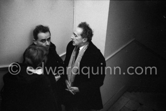 Henri-Georges Clouzot and Jean Cocteau. At a private viewing of Pablo Picasso's book illustrations in the Matarasso gallery in Nice. "Pablo Picasso. Un Demi-Siècle de Livres Illustrés". December 21 - January 31. Nice 1956. - Photo by Edward Quinn