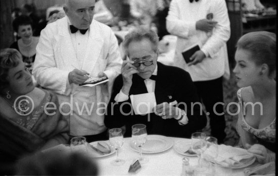 Romy and Magda Schneider and Jean Cocteau, gala evening, Cannes Film Festival 1959. - Photo by Edward Quinn