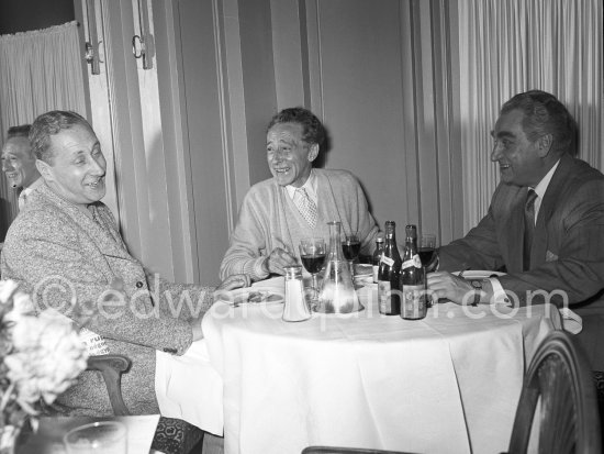 Jean Cocteau, Serge Youtkevitch (right), Sovjet film producer, and Sovjet actor Grigori Alexandrov (left). Cannes Film Festival 1954. - Photo by Edward Quinn