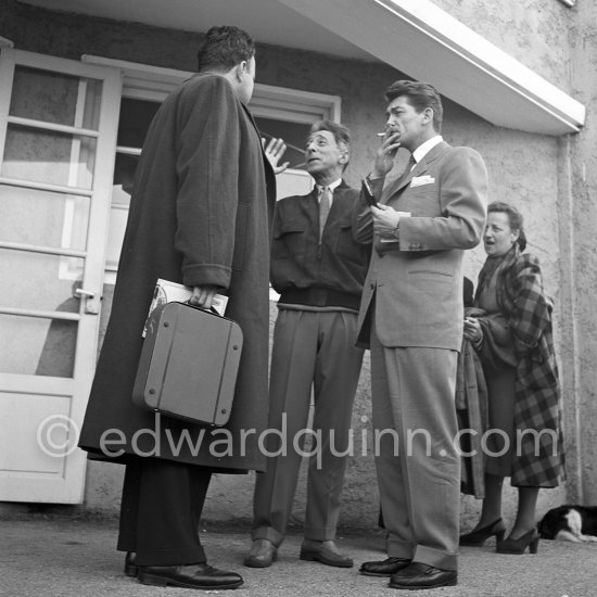 Jean Cocteau, Orson Welles, Jean Marais. Nice Airport 1952. - Photo by Edward Quinn