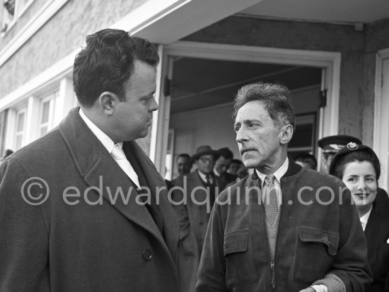 Jean Cocteau and Orson Welles. Nice Airport 1952. - Photo by Edward Quinn