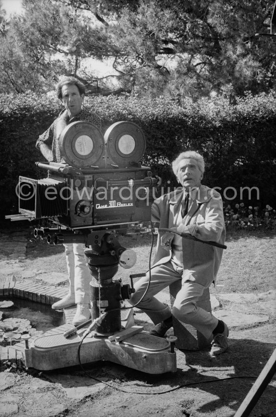 Jean Cocteau on the camera during shooting of his film "Le Testament d’Orphée". Saint-Jean-Cap-Ferrat 1959. - Photo by Edward Quinn