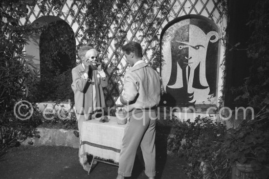 Jean Cocteau and his adopted son Edouard "Doudou" Dermit during filming of "Le Testament d’Orphée". Saint-Jean-Cap-Ferrat 1959. - Photo by Edward Quinn