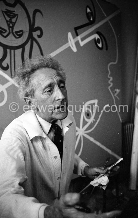 Jean Cocteau and Raymond Moretti. Collective painting "L'Age du Verseau". Nice 1962. - Photo by Edward Quinn