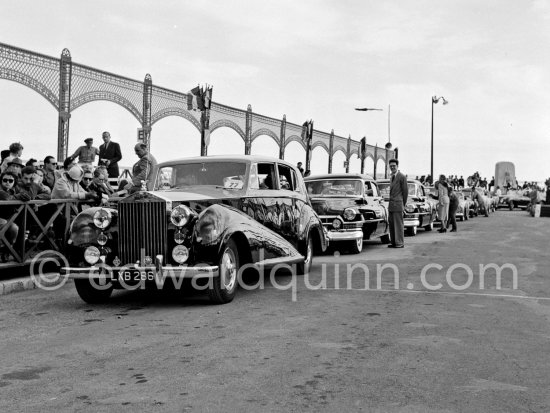 Concours d’Elégance Automobile. European cars above 9 h.p. N° 77 Rolls-Royce Silver Wraith, #WHD82, Limousine by James Young of Mrs. N. Cook won the Aga Khan Cup. Mrs. Cook and Mrs. Osborne also won "Grand Prix d\'honneur for élégance". Cannes 1951. (Detailed info on this car by expert Klaus-Josef Rossfeldt see About/Additional Infos) - Photo by Edward Quinn