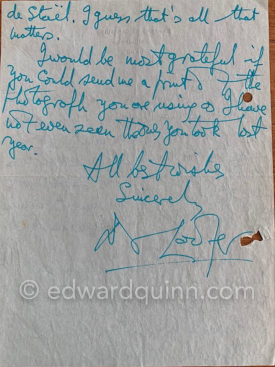 Letter of Douglas Cooper, collector and art historian to Quinn. 8.9.60 - Photo by Edward Quinn