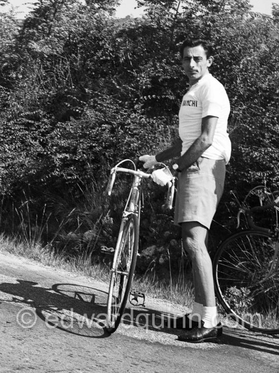 Fausto Coppi. Training at the Côte d\'Azur, near Fréjus 1955 - Photo by Edward Quinn