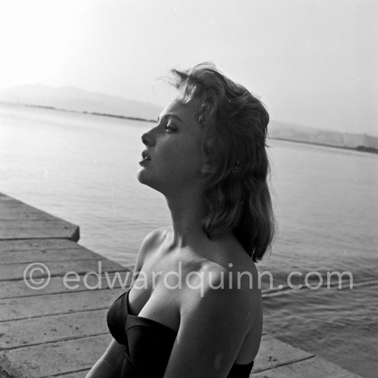 French actress Isabelle Corey during filming of "Et Dieu créa la femme" ("And God Created Woman"). Cannes Film Festival 1956. - Photo by Edward Quinn