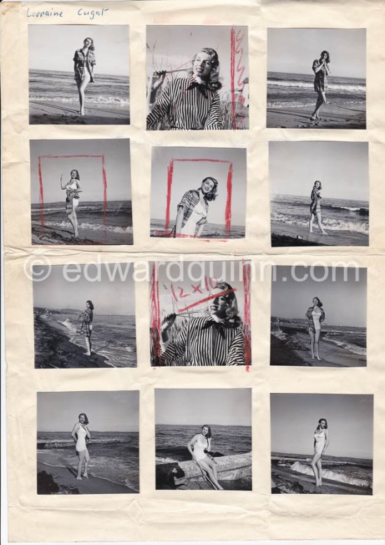 Lorraine Cugat. Music hall dancer, ex wife of the “Rhumba King”, Latin-American music band leader Xavier Cugat. Cannes 1952. Contact prints. Photos from original negatives available. - Photo by Edward Quinn