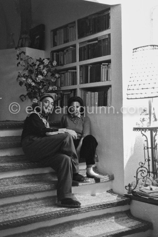 Encouraging Salvador Dalí in his work is his Russian born wife Gala to whom submits all his work for her critic or approval. At Salvador Dalí\'s house, Portlligat, Cadaqués, 1957. - Photo by Edward Quinn