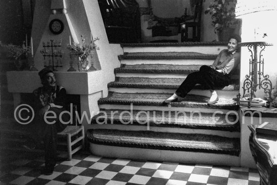 Encouraging Salvador Dalí in his work is his Russian born wife Gala to whom submits all his work for her critic or approval. At Salvador Dalí\'s house, Portlligat, Cadaqués, 1957. - Photo by Edward Quinn